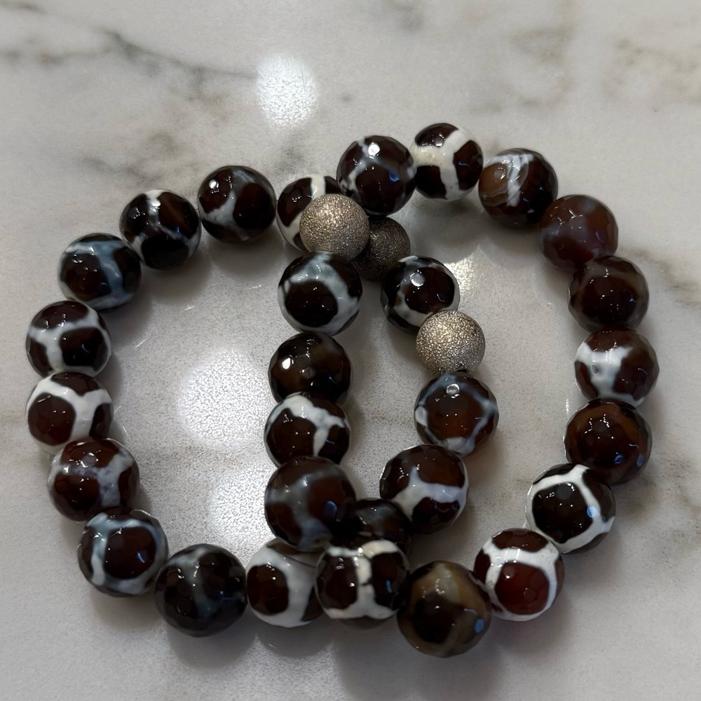 ❤️Boutique - Brown Animal Print Beaded Stretch Bracelet Set - OS